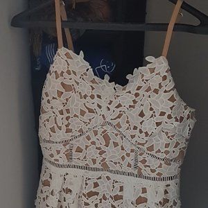 She and Sky White and Gold Lace Dress